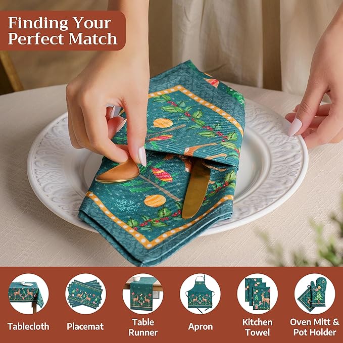 Maison d' Hermine Cloth Napkins Set of 4 100% Cotton for Thanksgiving Christmas Decorations Everyday Reusable Square Fall Napkins Cloth Washable Dinner Party (Hygge Christmas, 20"x20")