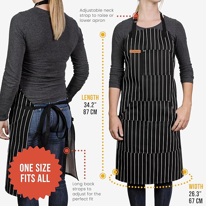 Chef Pomodoro Chef Apron for Men and Women - Kitchen Apron with Pockets & Adjustable Neck Straps - Cooking Apron 100% Cotton