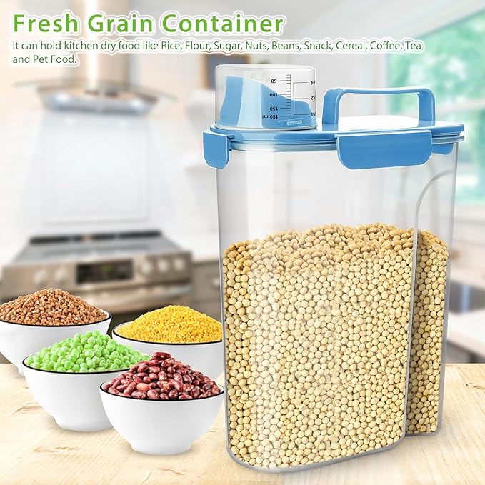 Viretec Rice Storage Container, 5 to 10lb Dry Food Airtight Dispenser, Pet Dog Cat Food Canister, BPA Free Clear Plastic Kitchen and Pantry Organization Bin for Oatmeal, Grain, Cereal, Pasta, Flour
