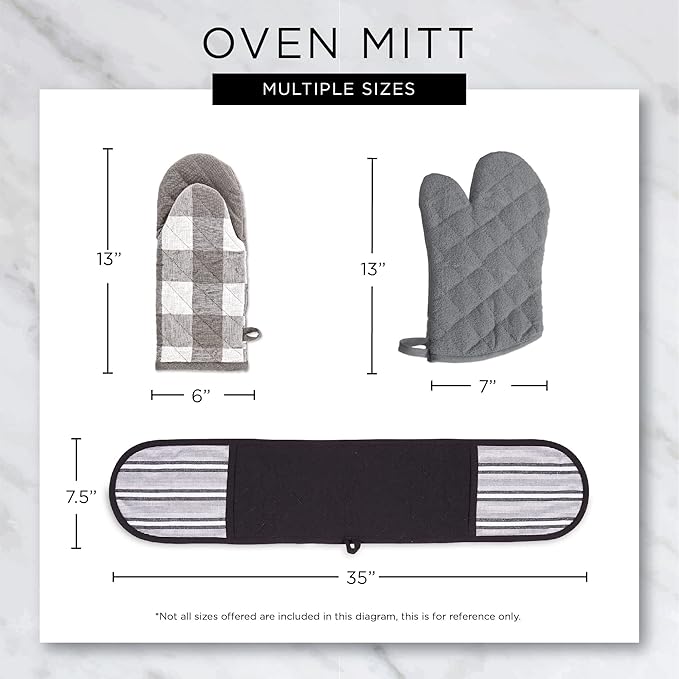 DII Basic Terry Collection 100% Cotton Quilted, Double Mitt, Gray