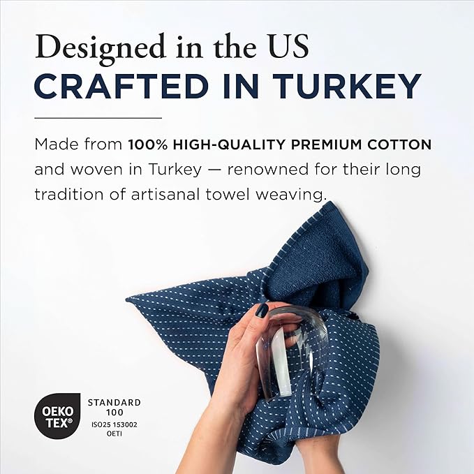 Thyme and Sage 100% Cotton Premium Turkish Kitchen Hand Towel Set, 16"x26", Ultra Absorbent, 350 GSM, Borage, Pack of 4