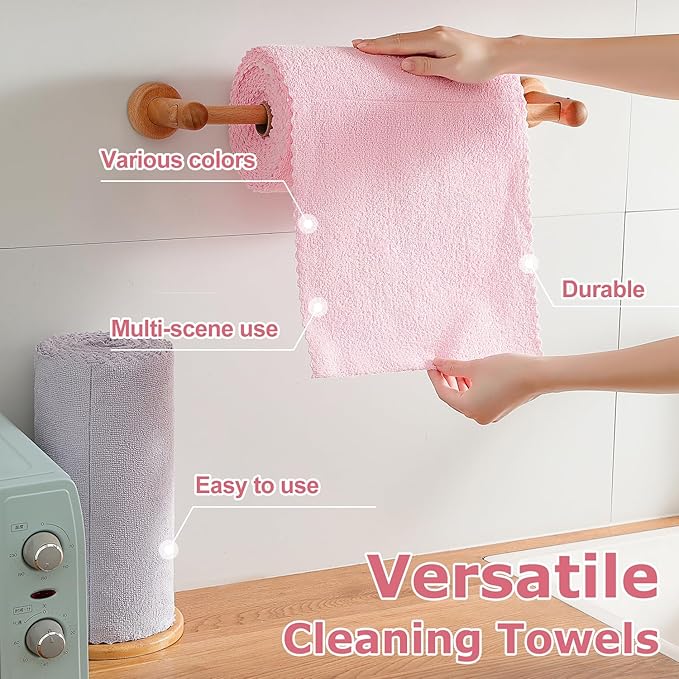 Jessy Home 80 Pack Reusable Paper Towels Pink Microfiber Cleaning Cloth Roll 12"x12" Microfiber Towels, Tear Away Cloth for Cars,Wash Cloths,Lint Free Rags for House,Kitchen,Window,Cleaning Supplies