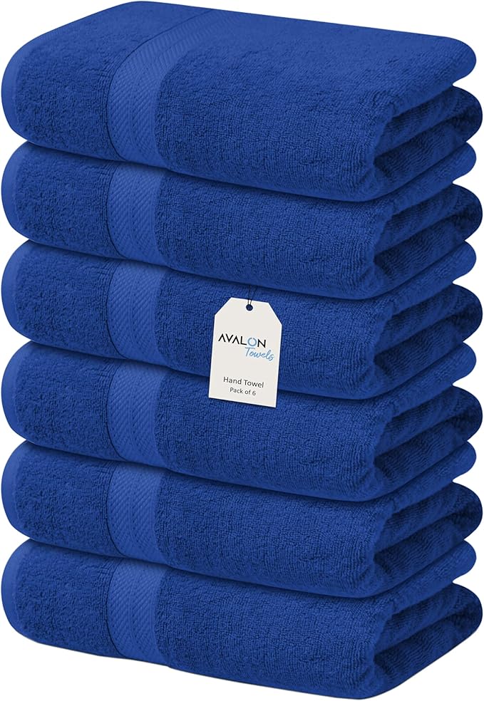 Avalon Towels Luxury Hand Towels Size 16x28 Inches Pack of 6 - Premium Cotton, Soft and Highly Absorbent Hand Towels for Bathroom, 600 GSM Face Towels, Hotel & Spa Quality, Quick Dry (Royal Blue)
