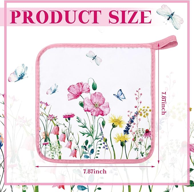Bencailor 12 Pcs Pot Holders with Pocket Kitchen Hot Potholders Hot Pad Oven Mitts Cookie Bag Oven Gloves for Kitchen Gift Baking Cooking(Watercolor,Floral)