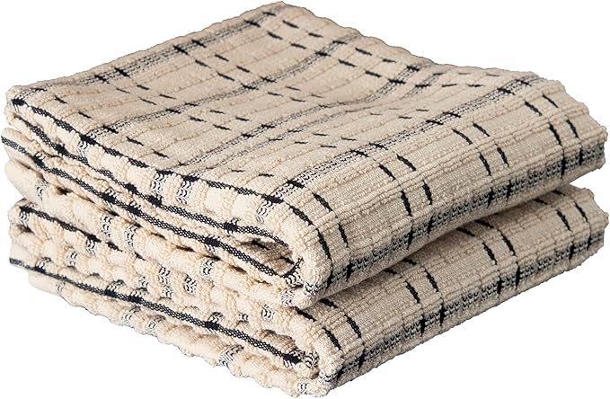 Ritz Royale Collection 100% Combed Terry Cotton, Highly Absorbent, Kitchen Towel Set, 13-3/4" x 12", 4-Pack, Solid & Checked, Black