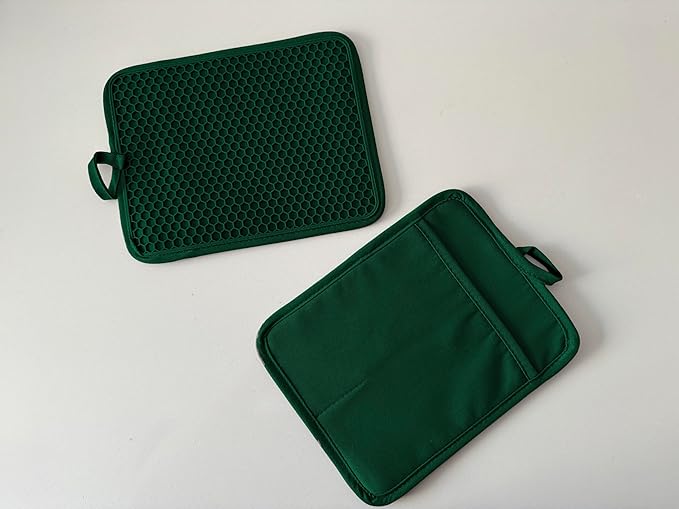 Oven Pot Holder with Pocket Cotton Heat Resistant Coaster Potholder Kitchen Hot Pad Oven Mitts for Cooking and Baking Square 7"x9" (Jasper, Silicone)