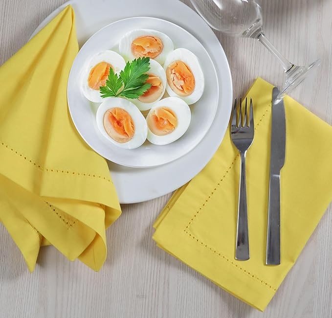 ALPHA Living HOME Cotton Cloth Napkins Set of 12, 18x18 Cotton Napkin Cloth Washable, Soft, Reusable Napkins for Wedding, Parties, Christmas, Thanksgiving, Everyday Use (Yellow)