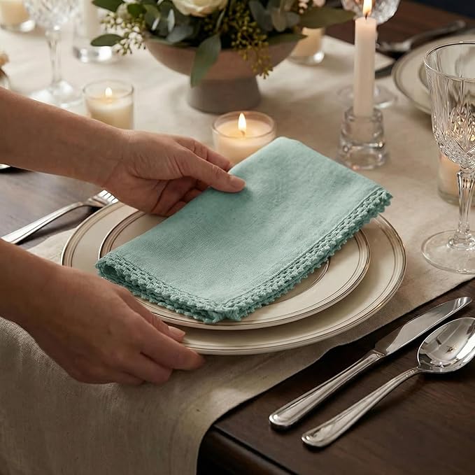 ACCENTHOME Teal Cloth Napkins Set of 12 - 18x18 inch Cotton Dinner Napkins - Washable Soft Premium Hotel Quality Reusable Napkins for Family Dinners, Weddings & Everyday Use