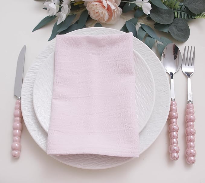 Spring Cotton Cloth Napkins Set of 12, 16’’x16’’, Dinner Cloth Napkins Washable Bulk with Hemmed Edges, for Hotel Restaurant, Wedding, Easter (Light Pink)