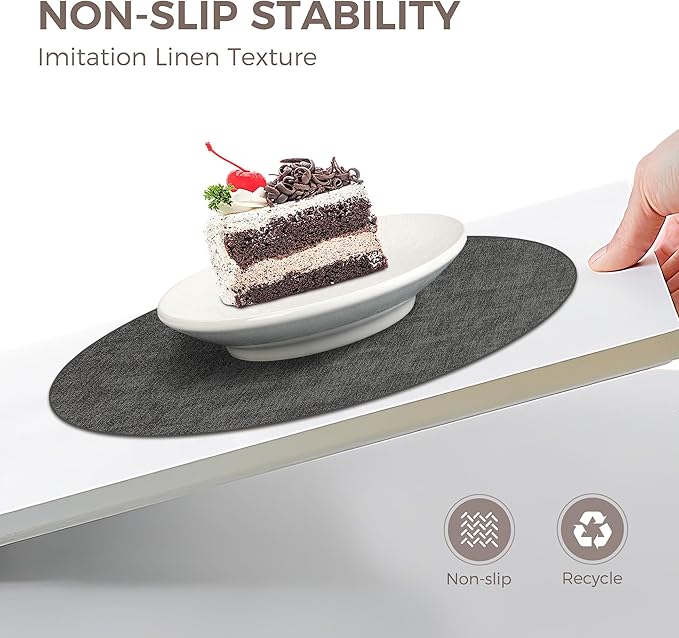 13"Round Placemats Set of 8, Reversible Faux Leather Heat Resistant Table Mats, 100% Waterproof Oilproof Wipeable Table Protective Placemats for Vinyl, Washable for Indoor & Outdoor Use (8, Deep Gray)