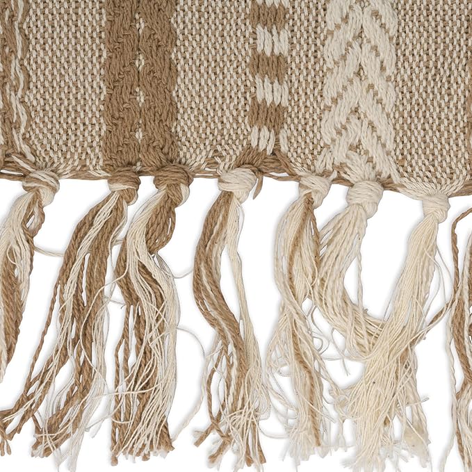 DII Farmhouse Braided Stripe Table Runner Collection, 15x72 (15x77, Fringe Included), Stone (Pack of 12)