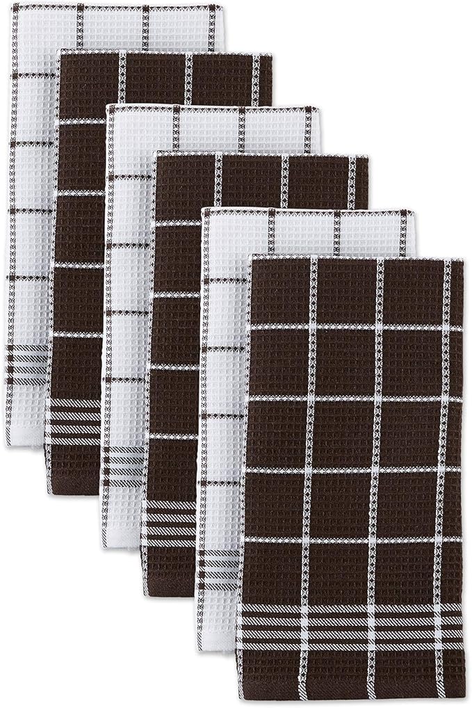 DII Waffle Weave Kitchen Collection100% Cotton, Machine Washable, Fast Drying and Absorbent, Dishtowel Set, 18x25, Mocha Brown 6 Piece