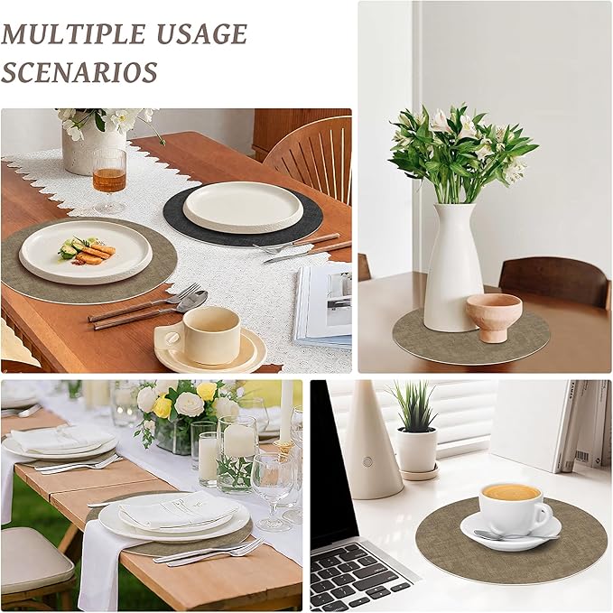 13" Round Placemats Set of 6, NCUE Dual-Sided Faux Leather Heat Resistant Table Mats, Waterproof Oilproof Washable Protective Table Placemats with Coaster, Wipeable Vinyl for Indoor & Outdoor Use