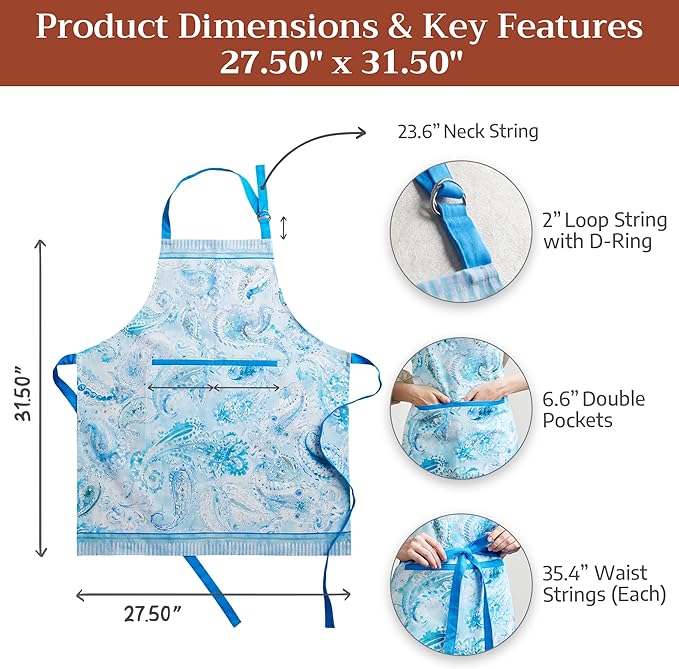 Maison d' Hermine 100% Cotton Apron for women with Pocket Kitchen Chef Apron for Men Cooking Mothers Day Gifts