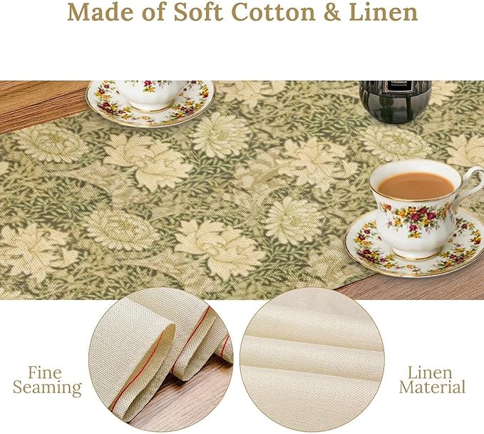 Retro Flower Table Runner William Morris Country Farmhouse Flowers Art Printed Runner for Home Kitchen Dining Table Living Room Decor Fabric 1 Panel W13xL90in