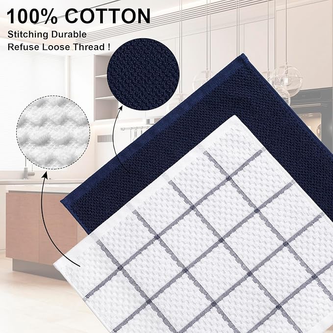 12 Pack Kitchen Towels and Dishcloths Set, 100% Cotton Soft and Absorbent Kitchen Towels 16 x 25 inche & 13 x 13inche Dishcloths