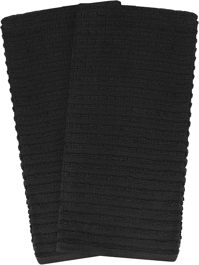 Ritz Royale Collection 100% Combed Terry Cotton, Highly Absorbent, Oversized, Kitchen Towel Set, 28" x 18", 2-Pack, Solid Black