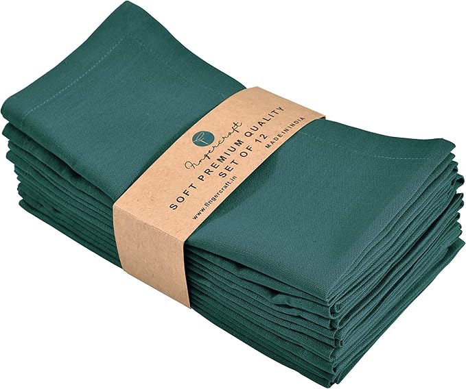 FINGERCRAFT Dinner Cloth Napkin Cotton Linen Blend 12 Pack Natural Premium Quality Mitred Corner for Every Day Use Pre Shrunk and Good Absorbency 18x18 in Easter Color Teal