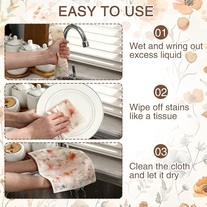 Tegeme 8 Pcs Watercolor Floral Swedish Dishcloth Kitchen Spring Flower Dish Towels Swedish Dish Cloth Absorbent Cotton Reusable Cleaning Kitchen Towels for Summer Housewarming Gift, 6.8 x 7.7''