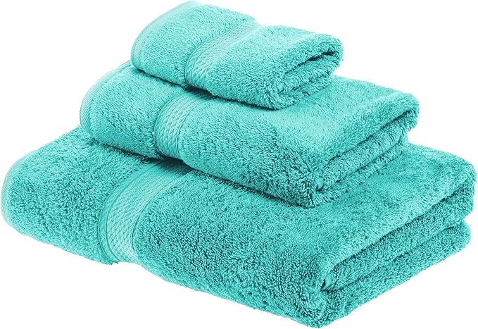 SUPERIOR Egyptian Cotton Pile 3 Piece Towel Set, Includes 1 Bath, 1 Hand, 1 Face Towel/Washcloth, Ultra Soft Luxury Towels, Thick Plush Essentials, Guest Bath, Spa, Hotel Bathroom, Turquoise