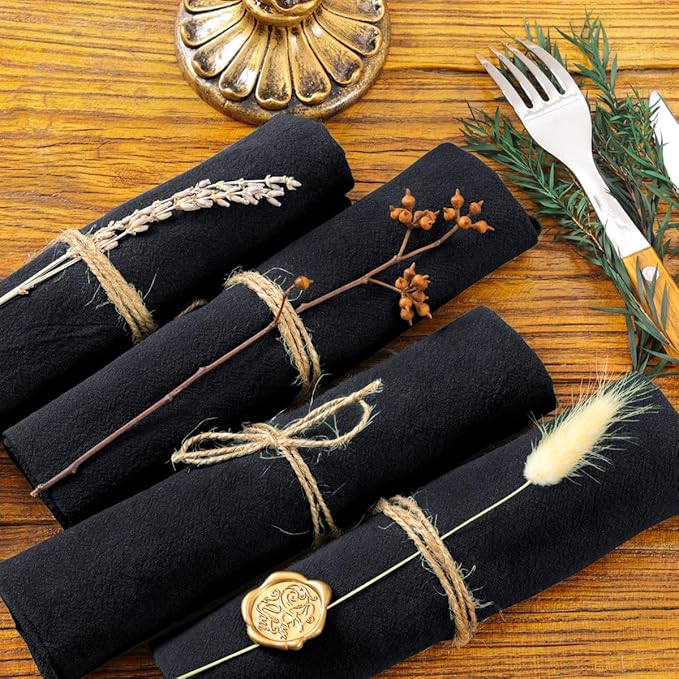 Socomi Cloth Napkins Black Easter Spring Washable Reusable Bulk Linen Cotton Napkins Set of 10 17"x17" for Wedding Party Bridal Baby Shower Birthday Dining Table Decorations