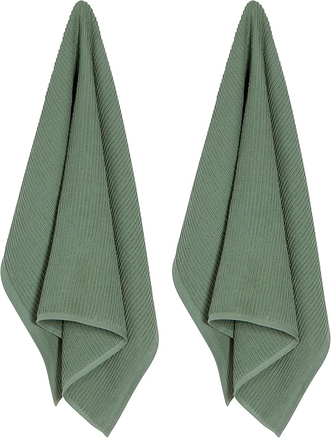 Now Designs Ripple Cotton Dish Towel Elm Green 18 x 28in, Set of 2