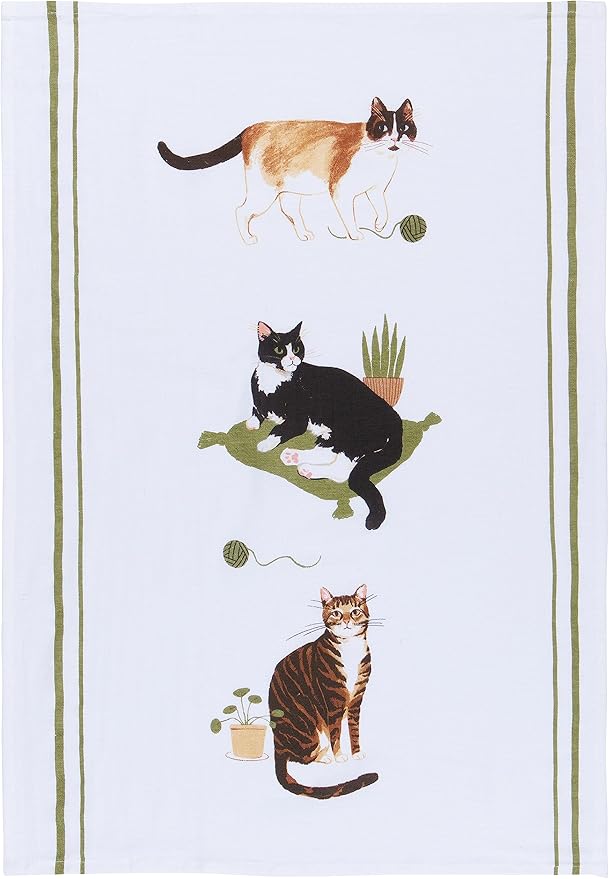 Now Designs Floursack Kitchen Towels Quick Dry Cotton Hand Towel Set, 3 Count, Cat Collective, 20 x 30 in
