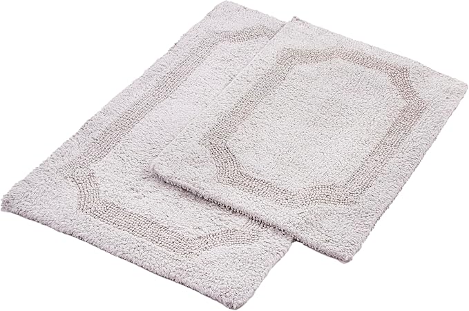 voyzz home Set of 2 Reversible Bath Rug 20x32 inch -17x24 inch | 100% Cotton Hand Tufted Soft & Absorbent Bath Mat|Washable Quick Dry Shaggy Shower Mat | Non-Slip Mordern Bathroom Decor | Grey…