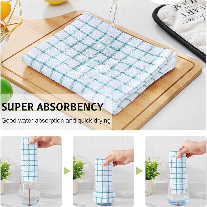 Homaxy 100% Cotton Kitchen Towels 6 Pack-15 X 25 Inches, Check Design Waffle Weave Hand Tea Towels, Super Soft and Absorbent Dish Towel for Drying Dishes, Teal