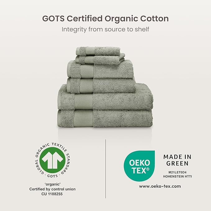 BIOWEAVES 100% Organic Cotton 700 GSM Plush Premium Washcloths 13" x 13" GOTS Certified, Face Towels Perfect for Home & Bathroom - Sage, Pack of 12