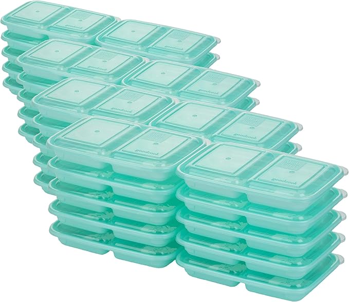 GoodCook 2-Compartment Food Storage Container Set with Snap-Shut Lids, Reusable Divided Snack Containers with Lids, Blue (Pack of 40)