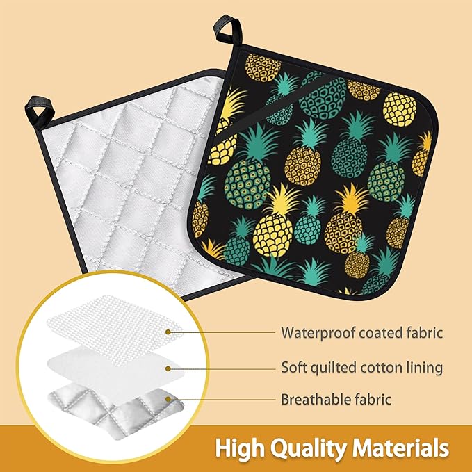 Tropical Pineapples Pot Holder Set of 2,Heat Resistant Potholders Oven Hot Pads for Kitchen Cooking Baking BBQ