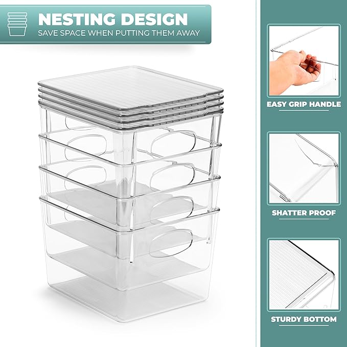 Sorbus Medium Plastic Storage Bins with Lids, Stackable, Toy, Clothes, Medicine, Makeup, Closet, Art Supply, Bathroom, Shoe, Toy Storage Organizer (8 Pack)