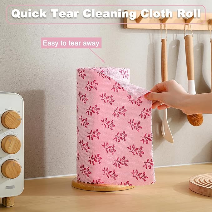 Microfiber Cleaning Cloth Roll,80 Pack Cleaning Towels,Lint Free Rags Paper Towels & Tear Away Reusable Towels,Washable Shop Rags Floral Wipe Cloth,Wash Cloths Dish Rags for Car Kitchen Window