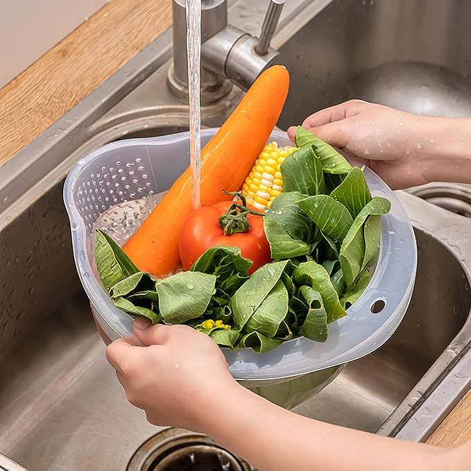 Japanese Rice Strainer Quinoa Washing Bowl Small Grains Washer Cleaner Plastic Side Drainers Colander for Rinsing Fruits, Vegetables and Beans, BPA-Free (Clear)