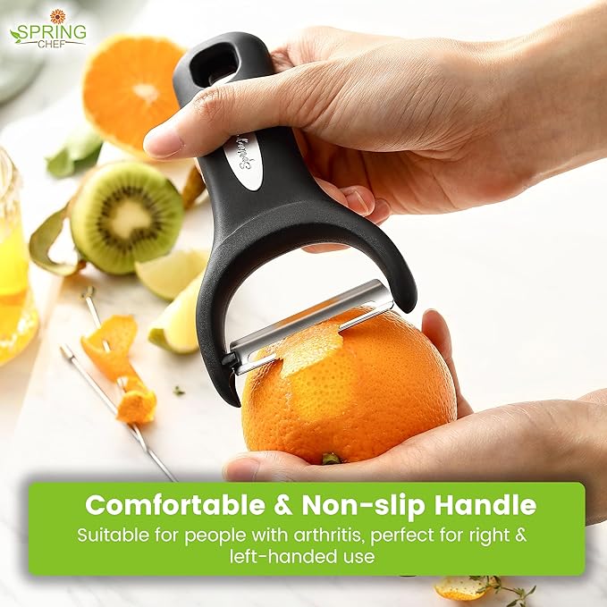 Spring Chef Stainless Steel Y Shaped Vegetable Peeler for Kitchen - Heavy Duty Potato Peeler with Ultra Sharp Blades & Soft Grip Handle for Apple, Carrot, Cucumber, Veggie, Fruit, Citrus - Black