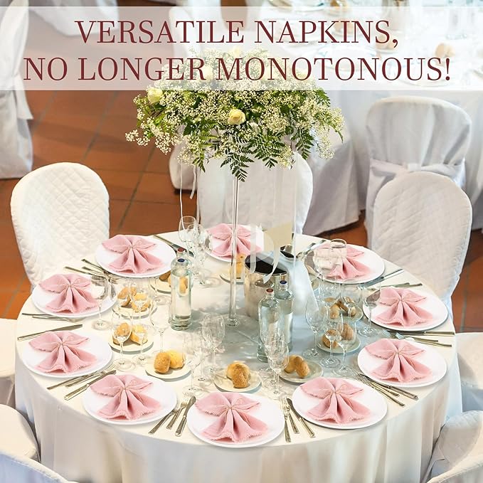 Preboun 24 Pcs Fringe Napkins Bulk Cloth Cotton Soft 17 x 17 Inch Rustic Reusable Washable Festive Square Table Napkins with Fringe for Parties Wedding Restaurant Table Accessory (Dusty Rose)