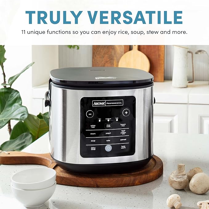 AROMA® 20-Cup Slow Cook Rice Cooker and Brown Rice Cooker with Lift-Out Pot Handles and Silicone Storage Lid — PFAS-Free CoreCoat™ Ceramic