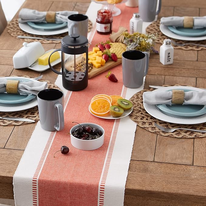 DII Dobby Stripe Woven Table Runner, 13x72 (13x77.5, Fringe Included), Spice
