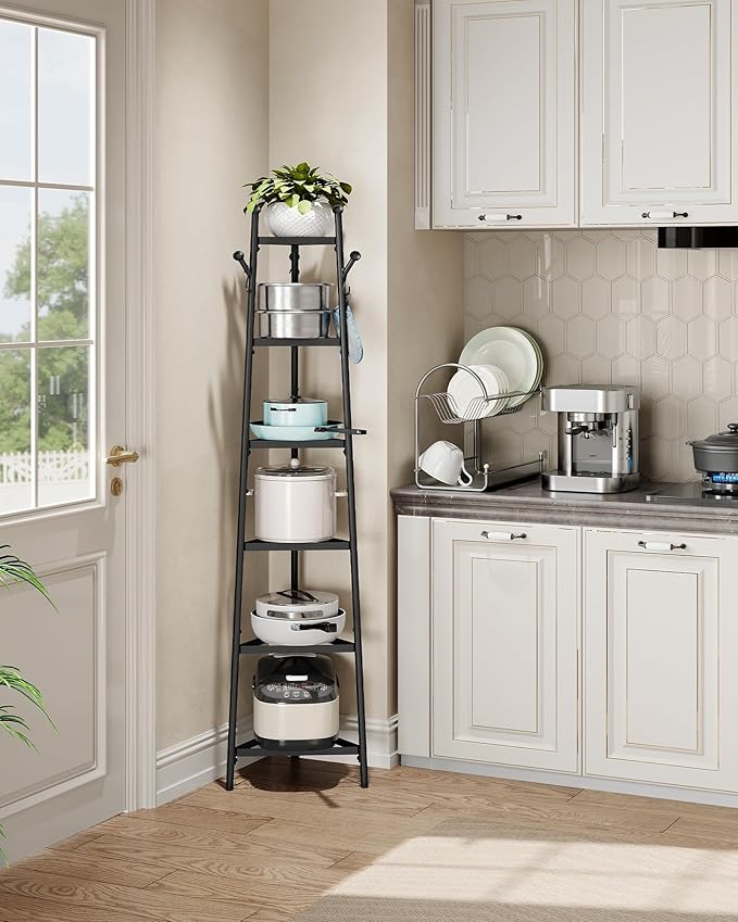 CHOEZON Pot Racks, 6-Tier Cookware Stand, Triangle Shelf Storage Tower for Kitchen, Pans Pots Storage Rack, Metal Wire Shelf Organizer, Corner Shelf, for Kitchen, Living Room, Black TPR15BB