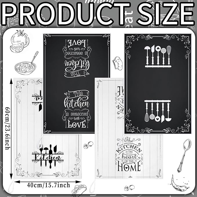 Bencailor 6 Pcs Home Kitchen Towels Decorative Sets Dish Towels Absorbent Fast Drying Hand Tea Vintage Hanging Reusable Cleaning Dishcloths for Cooking Farmhouse Bathroom Accessory