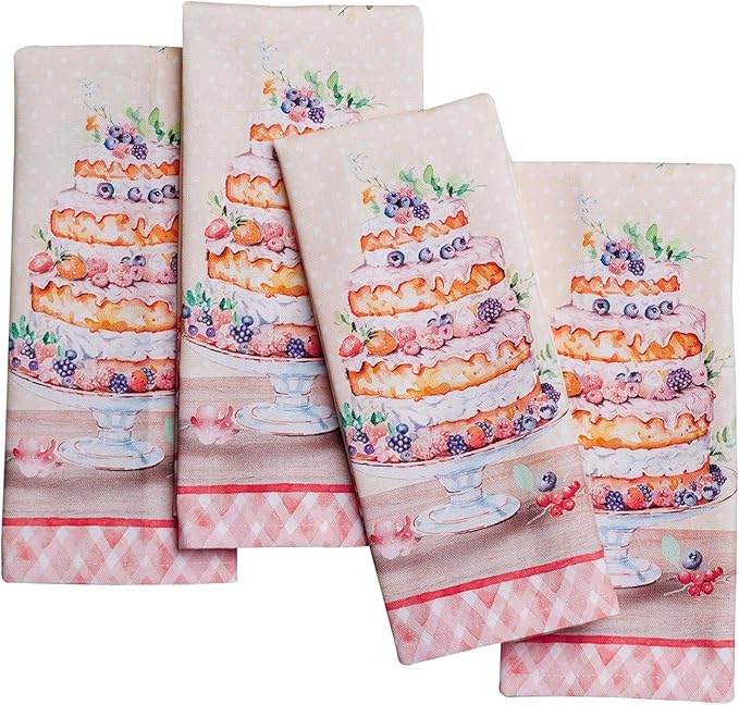 Maison d' Hermine Cloth Napkins Set of 4 100% Cotton Everyday Reusable Square Napkins Cloth Washable Dinner Wedding Restaurant Gifts for Mothers Day Spring/Summer (Icing on the Cake, 18" x 18")