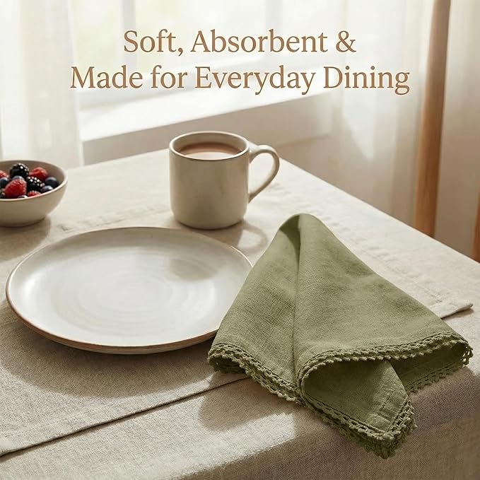 ACCENTHOME Olive Green Cloth Napkins Set of 12 18x18 inch Cotton Dinner Napkins - Washable Soft Premium Hotel Quality Reusable Napkins Perfect Table Napkins for Family Dinners, Weddings & Everyday Use