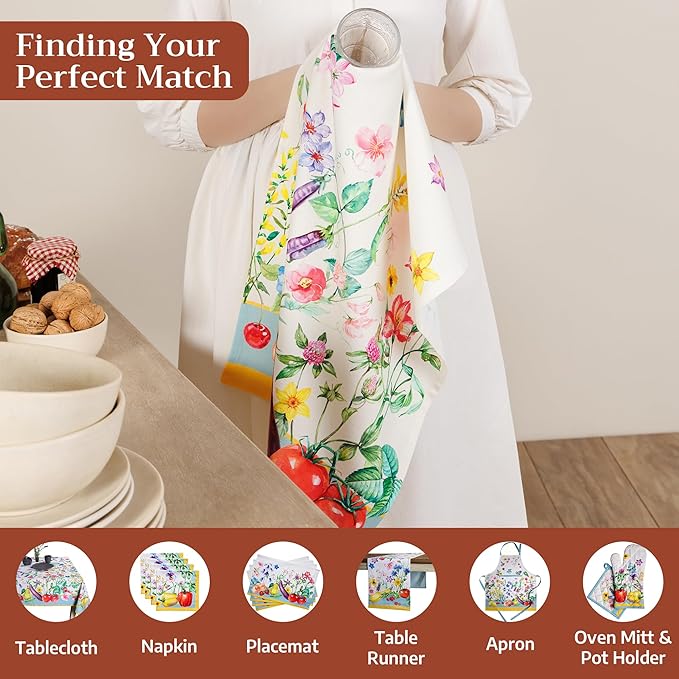 Maison d' Hermine Kitchen Towels Set of 3 100% Cotton 27.50" x 20" Reusable Cloth Tea Dish Towels Absorbent with Hanging Loop for Kitchen Gifts for Mothers Day Spring/Summer (Giverny)