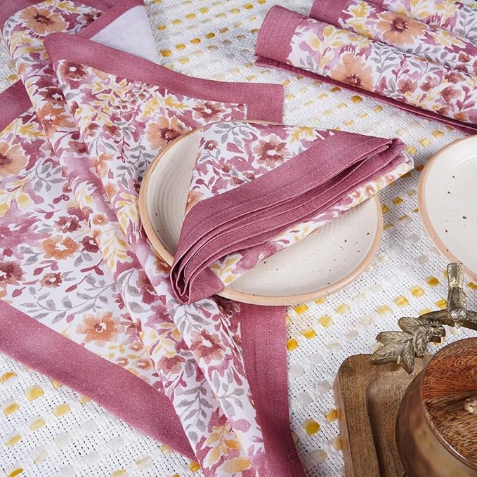 TARAN LIVING Cotton Cloth Napkins Reusable Floral Napkin Printed Dinner Napkin Set Cloth Daily Use Machine Washable Dish Cloth Gift for Valentine Home Decor Set of 4, Multicolor Print, 18x18 Inches