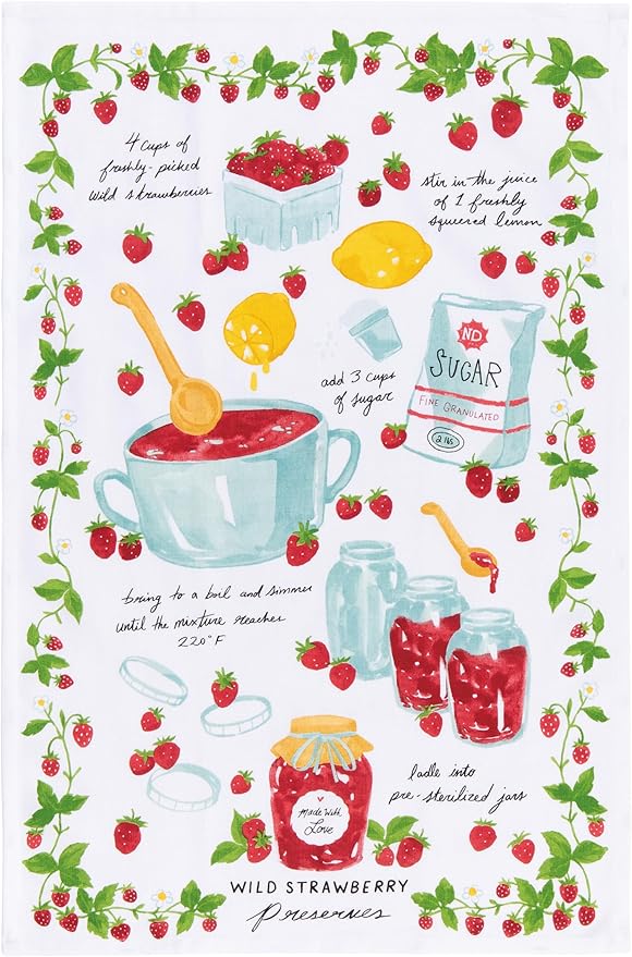Now Designs Jam Recipe Collection Floursack Dishtowels Set of 2, 100% Cotton, W18 x L28in, Nostalgic Kitchen Linens