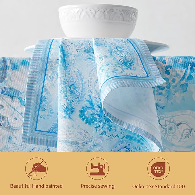 Maison d' Hermine Napkin 100% Combed Cotton Premium 20"x20" Decorative Washable Table Cloth Napkins Set of 4 for Dining, Holidays, Buffet Parties & Wedding Use Campagne - Paisley Blues