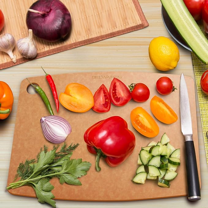 Dishwasher Safe Cutting Boards for Kitchen - Extra Large Composite Wood Cutting Boards - Thin, BPA Free & Eco-Friendly Chopping Board (18 x 12 Inch, Natural)