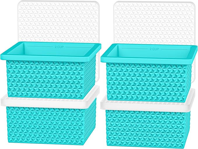 Silicone Freezer Molds for Soup Cube - 2-Cup Freezer Storage Container Tray with Lid,4 Pack Stackable Ice Cube Trays for Portion Control,Food Storage Meal Prep,Oven & Dishwasher Safe