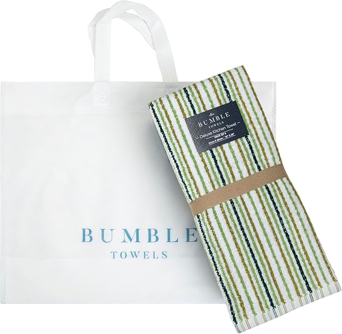 Sage 16'x 26' Cotton Kitchen Towels - 6 Pack | Popcorn Stripe Design | 400 GSM Highly Absorbent Tea Towels Set with Hanging Loop